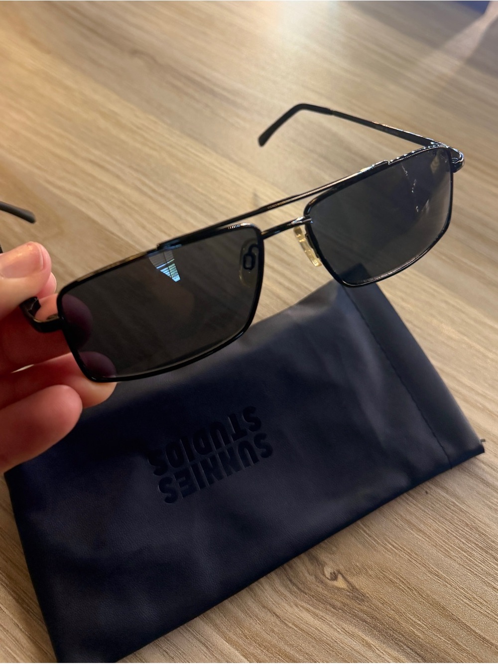 Black Rectangular Wired Sunglasses